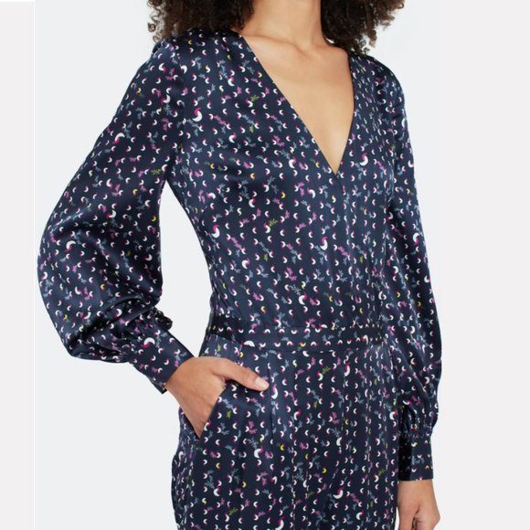 Tanya Taylor Ainsley Silk Surplice Navy Jumpsuit - Picture 3 of 13